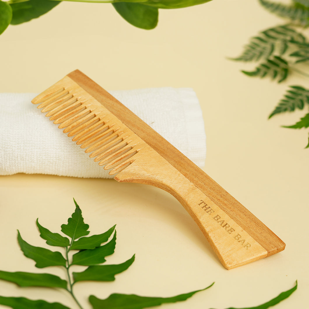 Neem Ayurvedic Wooden Handle Comb - Wide Tooth for Gentle Detangling